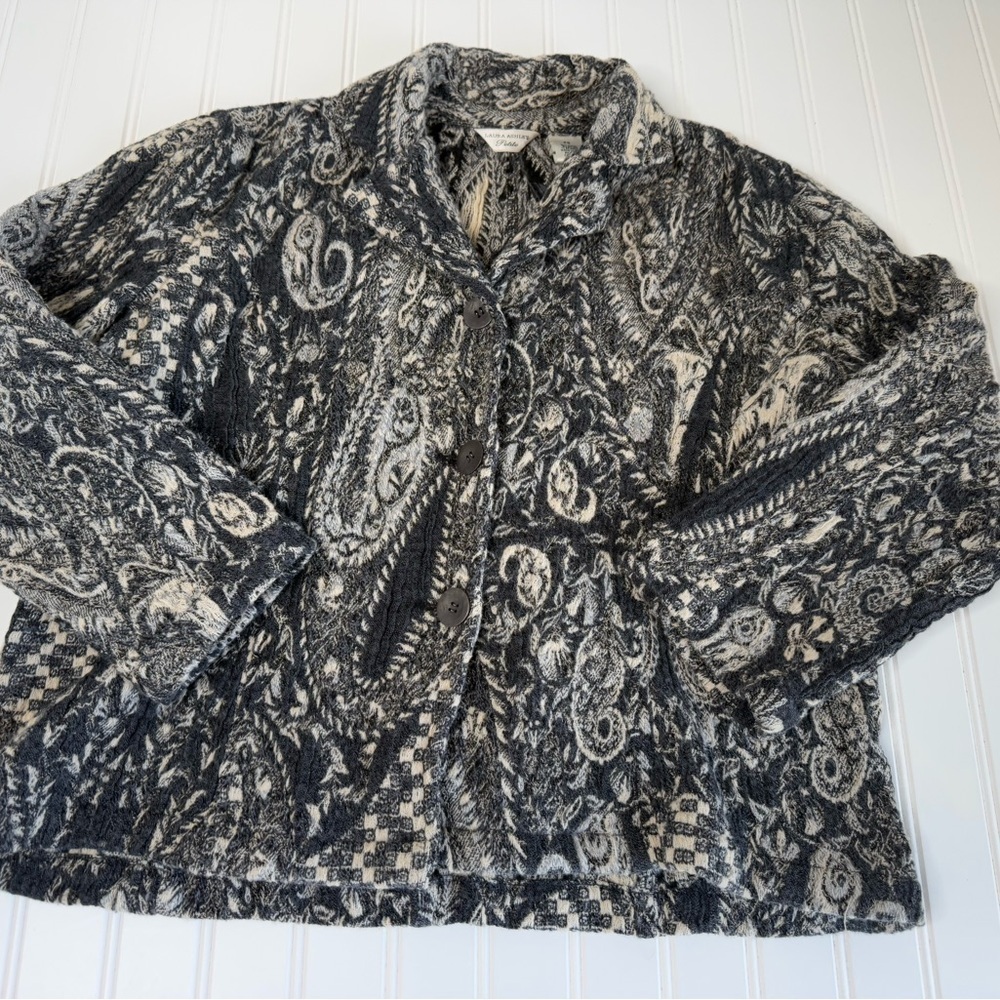 Laura Ashley Cardigan Womens Small Petite PS Gray Blue Wool 1609